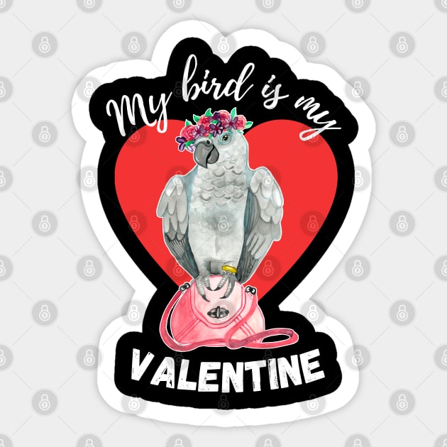 My Bird is My Valentine - African Grey Parrot Sticker by IvyLilyArt